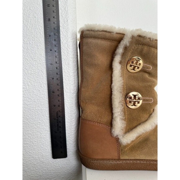 Tory Burch Shearling Leather Mid Calf Boots Gold Detail Fur Lined Women's 6.5 - Picture 8 of 13